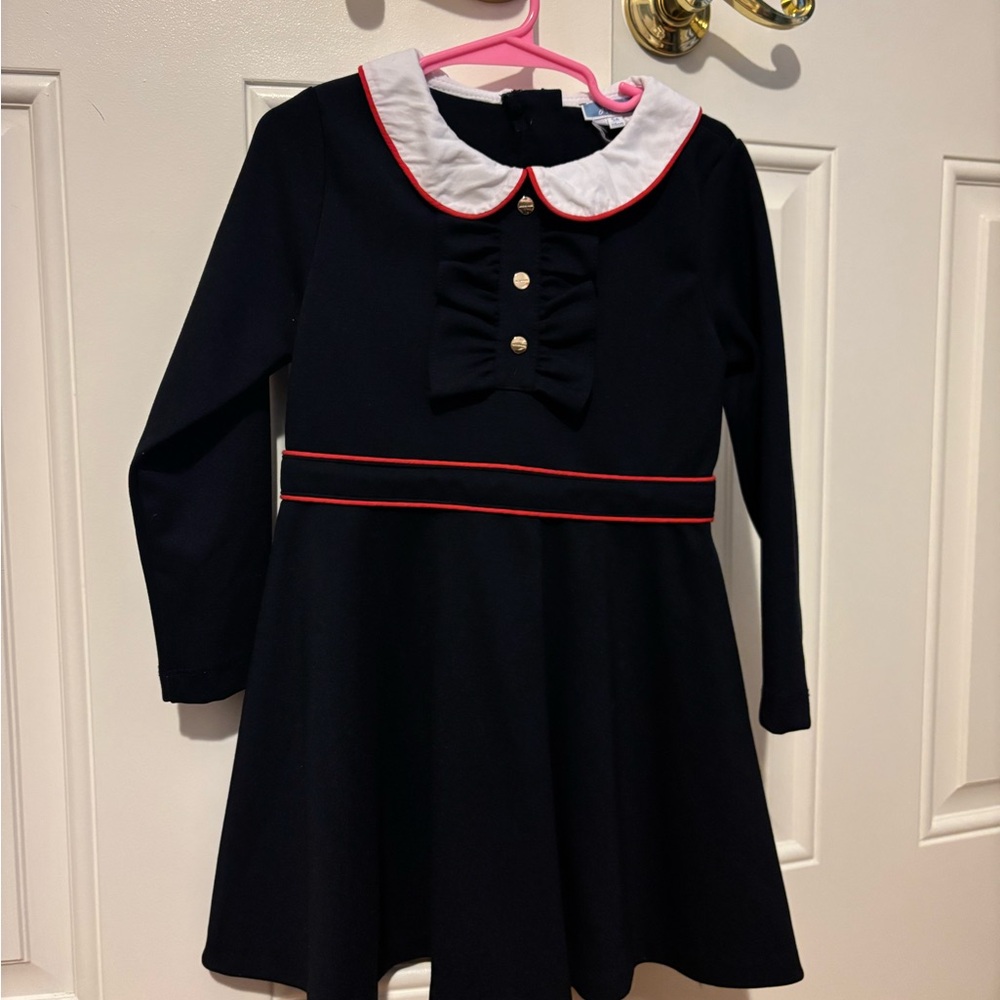 Classic Dark Navy Kids Dress with White Collar
